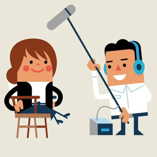 Vector illustration of Woman sitting under a boom microphone