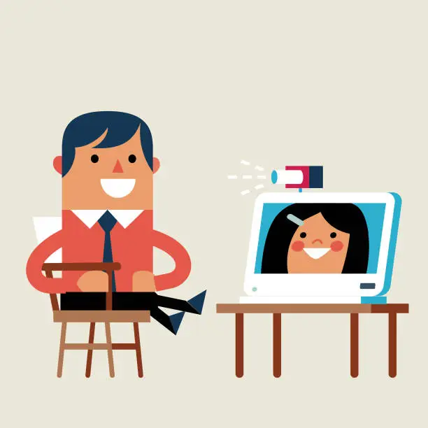 Vector illustration of Business team chatting in virtual meeting room