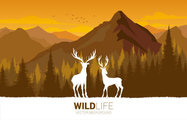 istock Silhouette of Big deer with forest and mountain. 1268959871