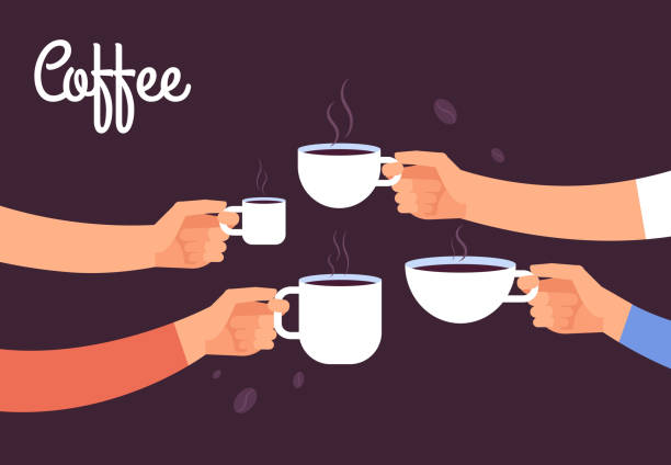 illustrations, cliparts, dessins animés et icônes de concept de café potable. les amis boivent du café pour le petit déjeuner. pause dans le bureau avec le concept de vecteur espresso - coffee coffee break cup break