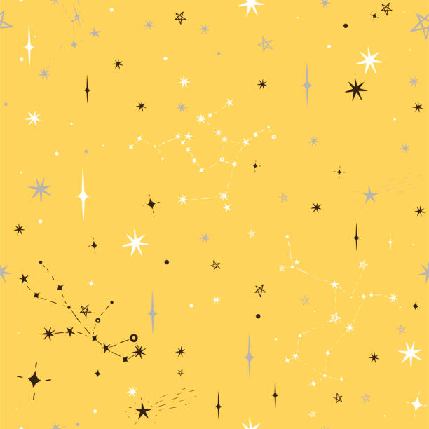 illustrations, cliparts, dessins animés et icônes de motif jaune sans couture avec étoiles noires, grises et blanches. graphiques vectoriels. - scrap gold illustrations