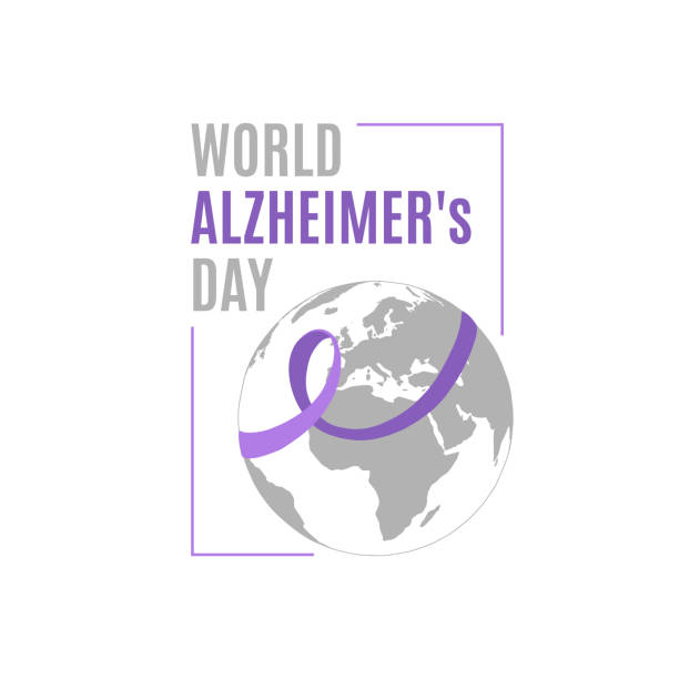 Vector illustration on the theme of World Alzheimer's Day on September 21. Decorated with a Ribbon on globe. alzheimer's disease stock illustrations