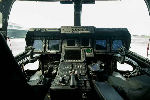 Looking into the cockpit of a US Marines MV 22 Osprey