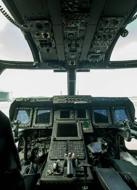 Looking into the cockpit of a US Marines MV 22 Osprey