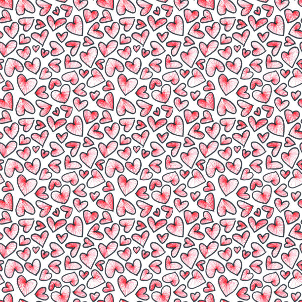 ilustrações de stock, clip art, desenhos animados e ícones de doodles with uneven outlined red hearts drawn by hand  marker and gel pen - abstract love illustration in vector with set of little hearts unevenly arranged on white square paper background stock illustration - unevenly