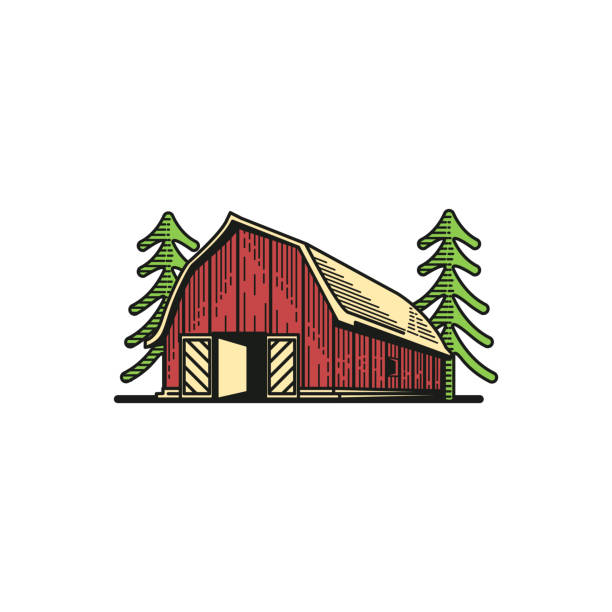 red barn with vintage style on white background red barn with vintage style on white background red barn house stock illustrations