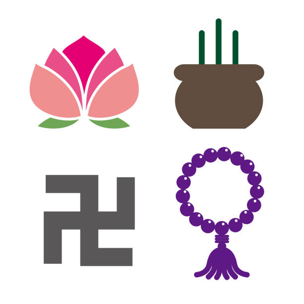 obraz symbolu buddyjskiego - zestaw ikon wektorowych - swastyka hinduska stock illustrations