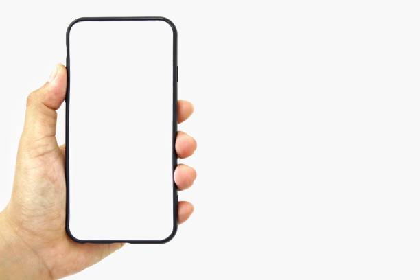 istock A woman holding a black smartphone with white screen with blurred backgrounds 1268995767
