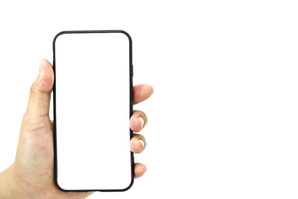 istock A woman holding a black smartphone with white screen with blurred backgrounds 1268995786