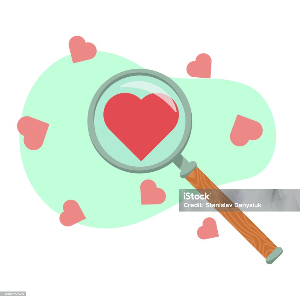 Magnifier With Hearts On A White Background Searching For Love ...