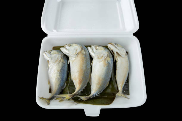 istock Die cut steamed mackerel fish, in the thai market. 1268999500
