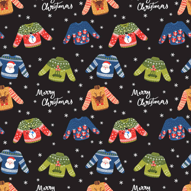 вектор милые уродливые свитера для xmas - ugliness sweater kitsch holiday stock illustrations