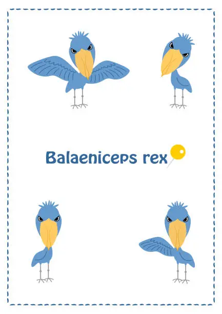 Vector illustration of Habirokou Illustration Set (Postcard) Vector shoebill stork owl Balaeniceps rex illustration set (postcard) vecto
