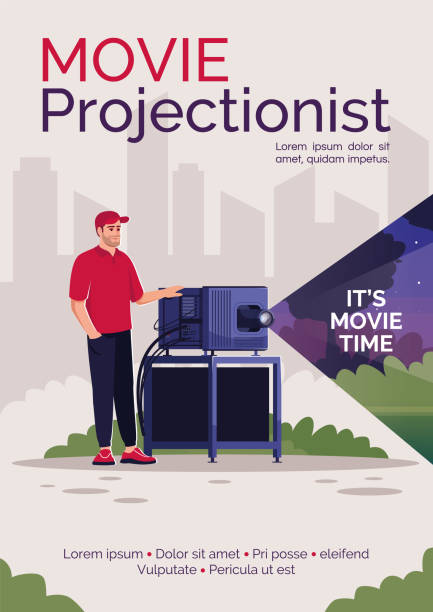 illustrazioni stock, clip art, cartoni animati e icone di tendenza di modello di poster proiezionista di film - projectionist