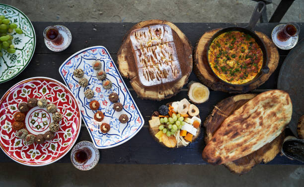 istock Breakfast table with snacks and dessert food. 1269020760