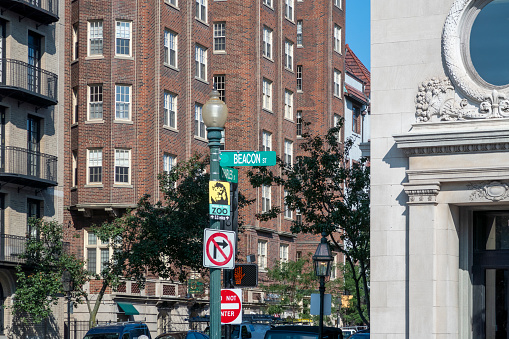Boston, USA - September 13, 2017: street sign Beacon street in Boston, USA.