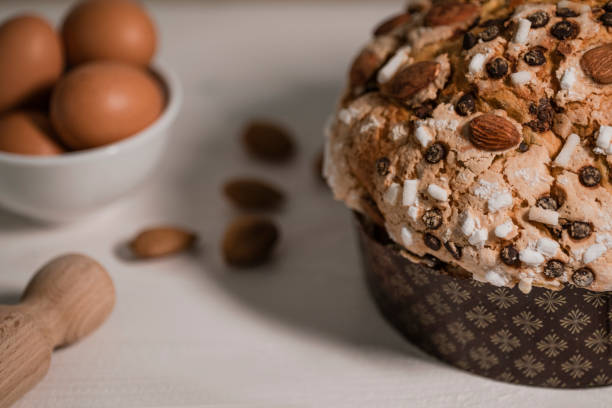 istock Panettone, typical Italian Christmas cake with chocolate and almonds 1269025757
