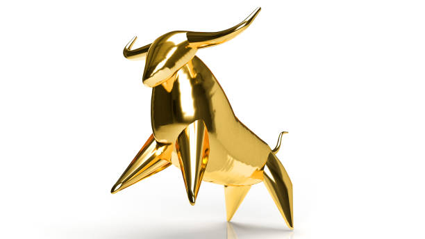 istock gold bull on white background for business content 3d rendering. 1269027302