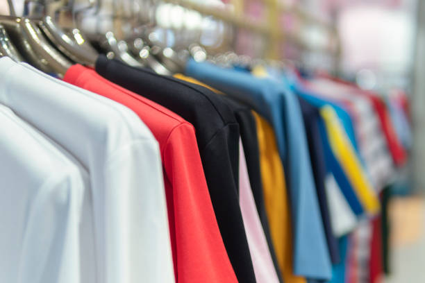 istock Colorful clothes hanging on a hanger in a store 1269027418