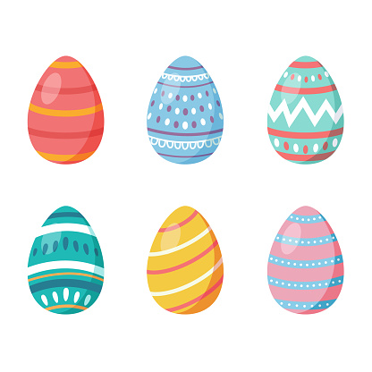Happy Easter.Set of Easter eggs with different texture on a white background.Spring holiday. Vector Illustration.Happy easter eggs - Vector illustration