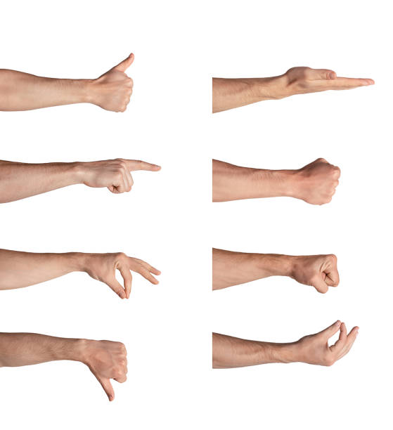 istock Collage with male hands showing different gestures on white background, isolated 1269029537