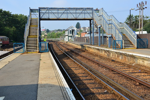 Iron footbridge crossing at a station in the Isle of Wight.