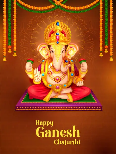 Vector illustration of Lord Ganpati background for Ganesh Chaturthi festival of India with message meaning My Lord Ganesha