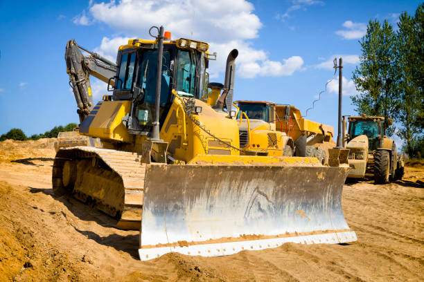 istock Road construction machinery on a highway construction site 1269033286