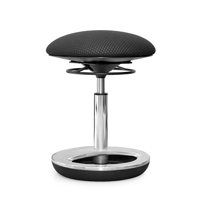 Elegant black back-friendly black stool with suspension. This type of stool is used to strengthen the back muscles and to regain a healthy upright posture.