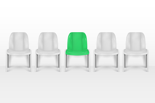 Vacant chairs. Empty office armchairs near office white wall. Job recruiting vector concept. Job chair empty, vacant place vacancy illustration