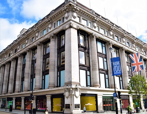 London, United Kingdom - August 26 2020: Selfridges Department Store exterior, Oxford Street