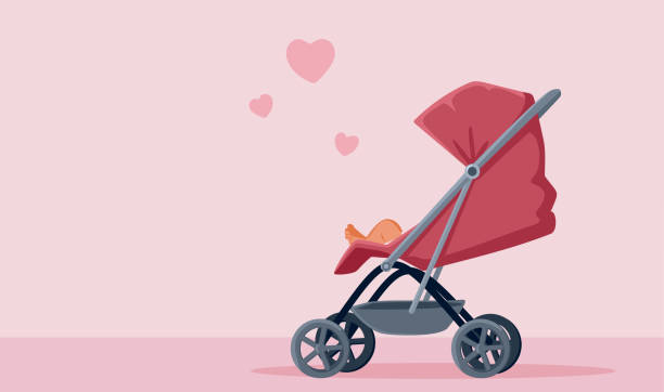 Pink Baby Stroller Vector Illustration Design Gender reveal party invitation banner design pushchair stock illustrations