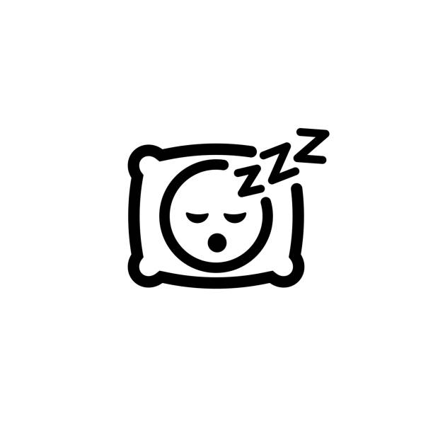 ilustraciones, imágenes clip art, dibujos animados e iconos de stock de icono de dormir. almohada. dormir. una imagen de una persona que tiene un sueño soñado en la cama en una almohada con un poco de sonido para dormir. descanso, relajación, restauración. vector sobre fondo blanco aislado. eps 10 - 1849