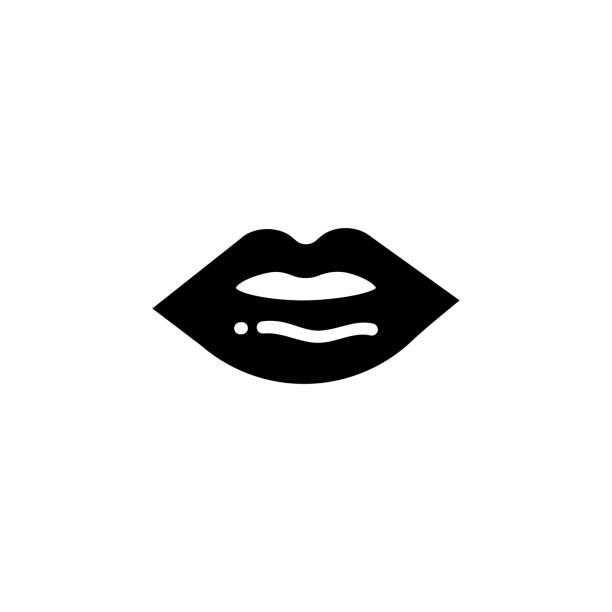 frauen lip. monochrome silhouette schwarz sexy leidenschaft lippen, glänzenden lippenstift. vektor auf isoliertem weißem hintergrund. eps 10 - passion kissing black white stock-grafiken, -clipart, -cartoons und -symbole