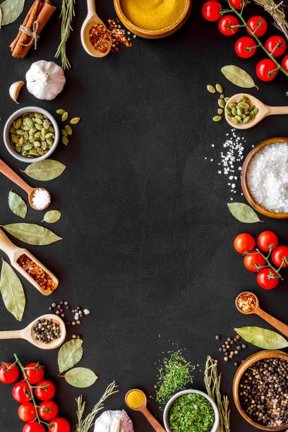 istock Frame of spices herbs and flavoring with space for text 1269041507