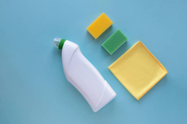 istock White bottle cleaner antibacterial disinfectant blue background. 1269042115