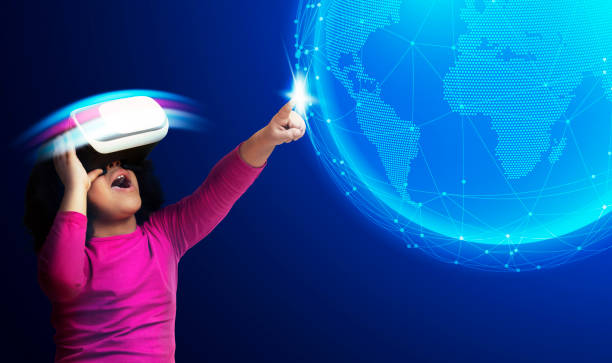 istock Excited african girl discovering world via VR headset 1269043929