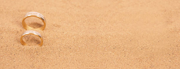istock Rings on a sea background. Tropical island wedding concept 1269047963
