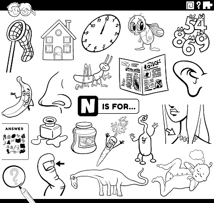 Letter N Educational Task Coloring Book Page Stock Illustration ...