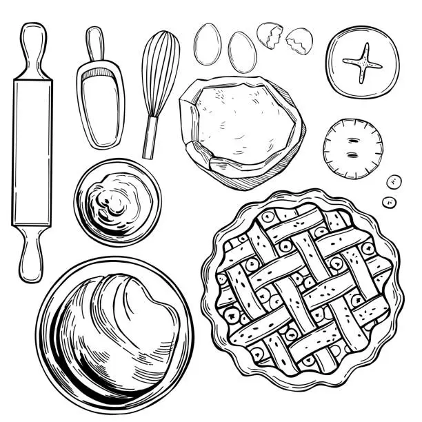 Vector illustration of Kitchenware  for baking pies.  Vector  illustration.