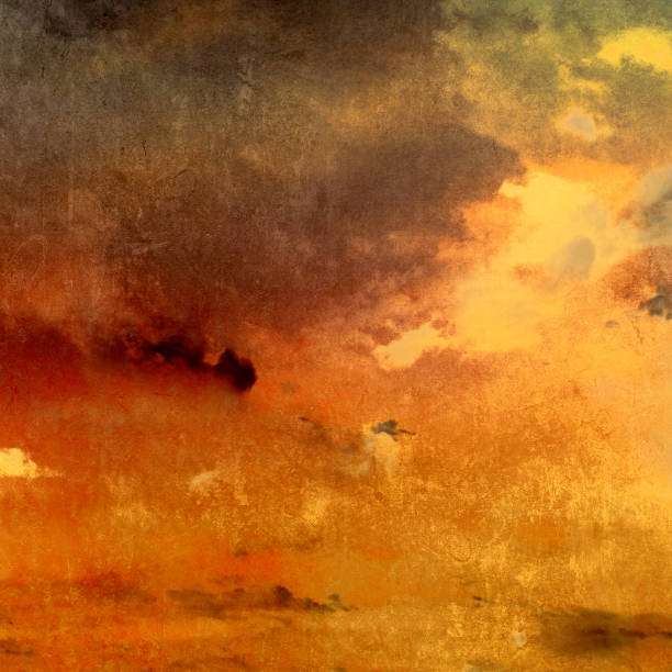 ciemne grunge tło z błyszczącym światłem - abstrakcyjne niebo zachodu słońca z chmurami i światłem słonecznym - brązowy obrazy stock illustrations
