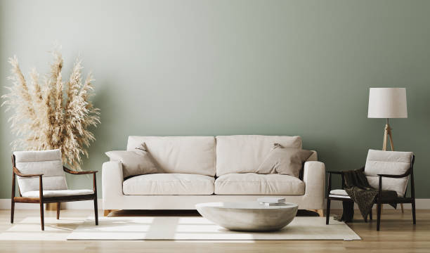 istock Pastel green room interior, living room interior mockup, empty green wall, 3d rendering 1269063449