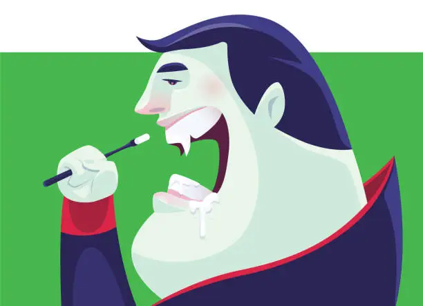 Vector illustration of vampire brushing teeth