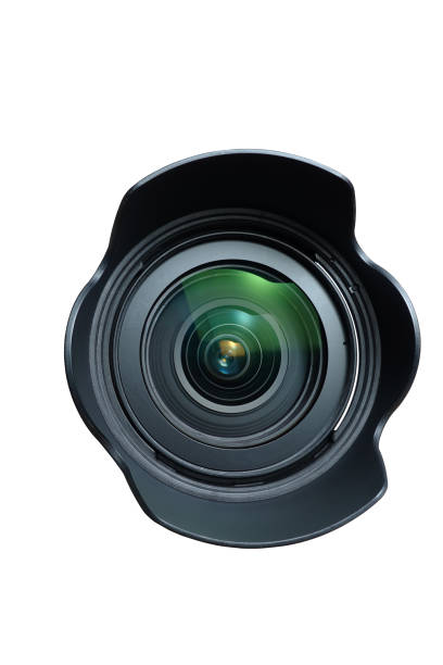 istock Camera DSLR lens front with lens hoods isolated on white background 1269076126