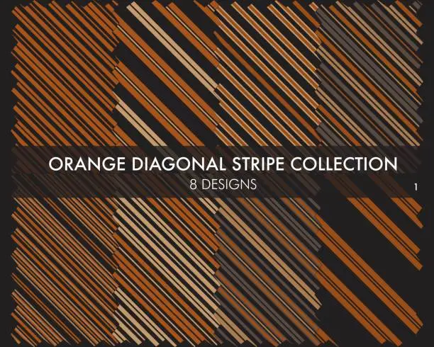 Vector illustration of Orange Diagonal Stripes seamless pattern collection