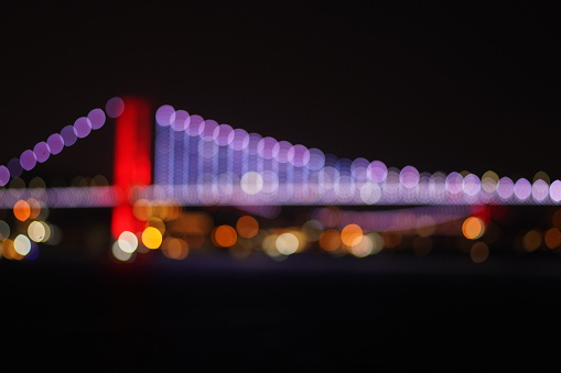 Istanbul, general views of the Bosphorus Bridge at night, 15 July Martyrs Bridge