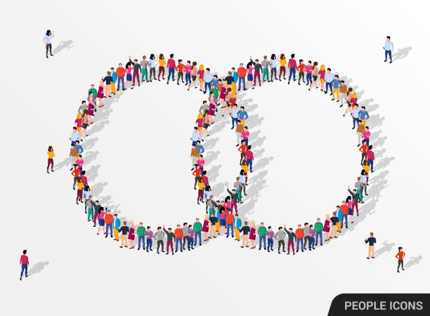 A large group of people in the form of two joined circles. A large group of people in the form of two joined circles. Vector illustration two groups stock illustrations