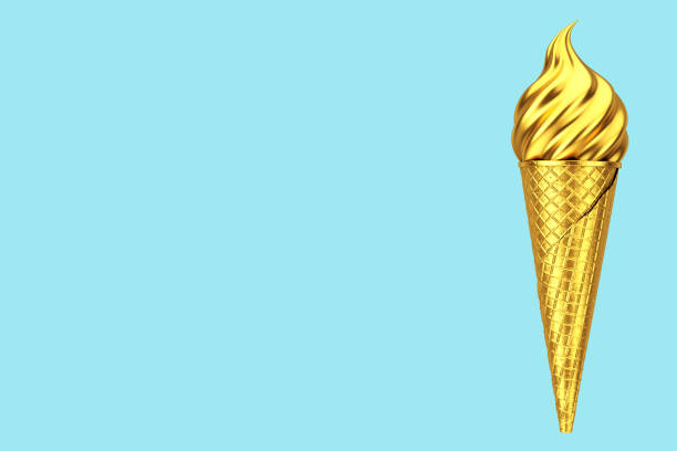 istock Gold Soft Serve Ice Cream in Golden Waffle Crispy Ice Cream Cone. 3d Rendering 1269083422
