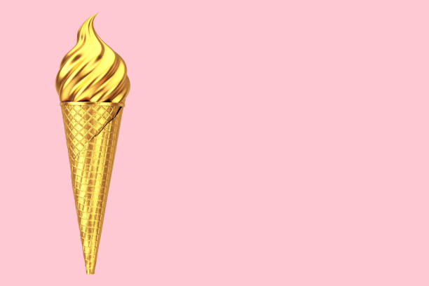 istock Gold Soft Serve Ice Cream in Golden Waffle Crispy Ice Cream Cone. 3d Rendering 1269083482