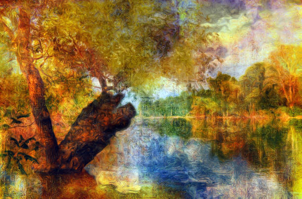 Abstract colorful waterfall on watercolor illustration painting background.